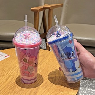 迪士尼 450ML Disney Stitch Straw Cup 兒童便攜運動水壺動漫人物 Lilo and Stit