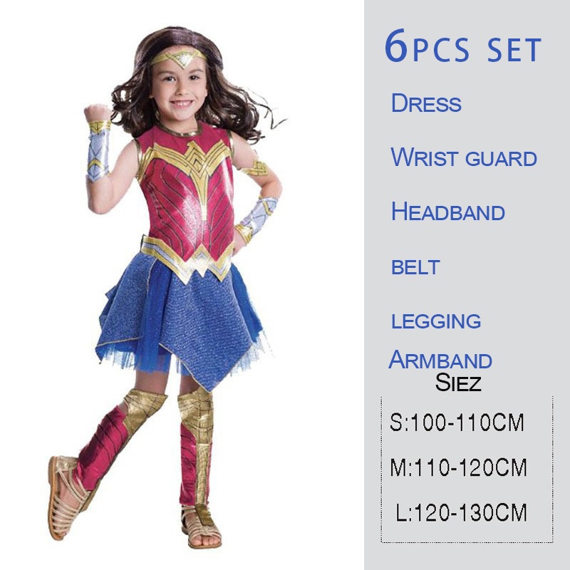 Congme 神奇女俠兒童女孩服裝 6 件套 DC 超級英雄角色扮演兒童萬聖節服裝