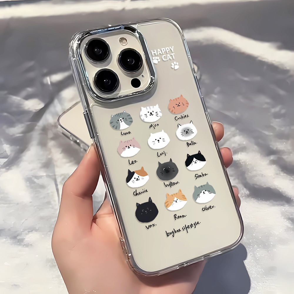 Cats透明軟殼金屬相機手機殼適用於 iPhone 15 14 11 13 pro XS Max X XR 12 保護套