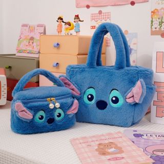 迪士尼 Disney Stitch動漫女士化妝品大容量化妝收納袋盒子便攜卡通人物毛絨手提包女孩