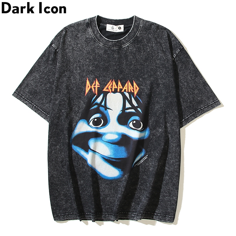 Dark Icon Y2K Def Leppard Rock T 恤男士夏季水洗棉男士 T 恤男上衣