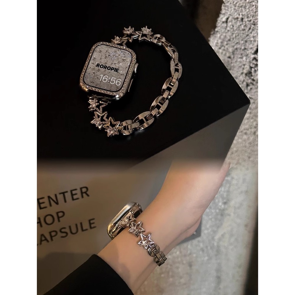 鑽石星形錶帶適用於 iWatch 金屬鏈錶帶 S9 8 7 6 SE iWatch 女士錶帶鑽石錶帶星形金屬錶帶 41