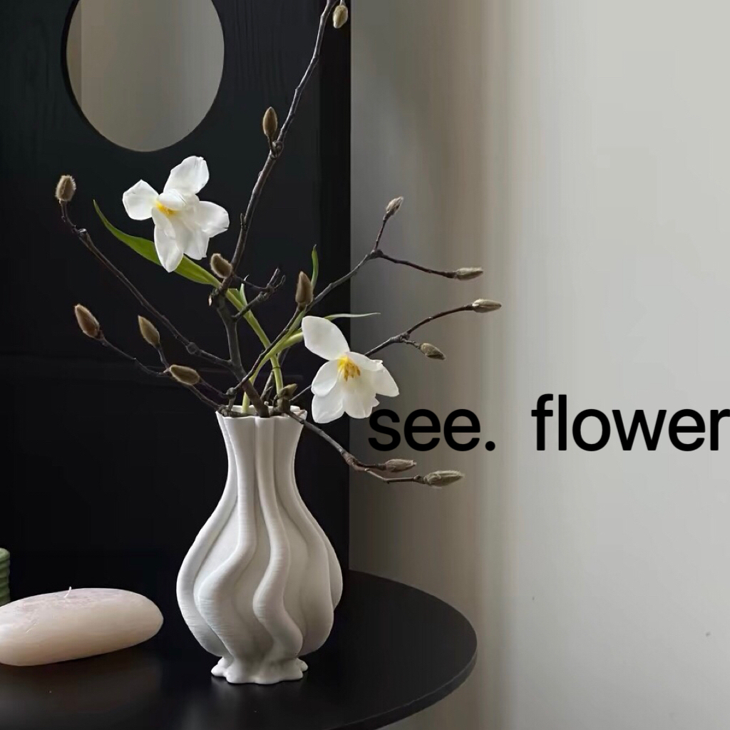 【SEE✿ FLOWER】簡約現代3D列印陶瓷花器樣板房客廳乾燥花插花餐桌裝飾品擺件 花瓶擺件客廳插花高級感陶瓷創意藝術
