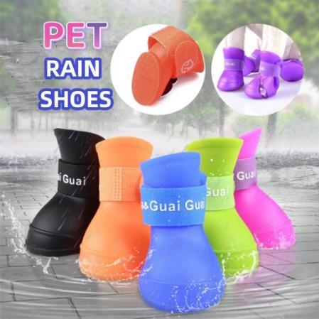 寵物城寵物狗四季防水雨鞋防滑軟矽膠雨鞋步行鞋