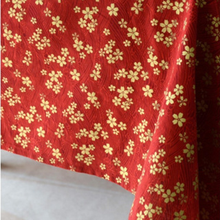 現貨 桌布 桌布墊 新年裝飾龍年紅色金色櫻花純棉喜慶檯布餐桌布茶几布藝蓋布料裝飾 可客製化