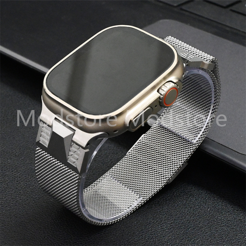 改裝米蘭不鏽鋼錶帶 適用Apple Watch Ultra 2 49mm 45mm 42mm 44mm 磁吸金屬錶帶