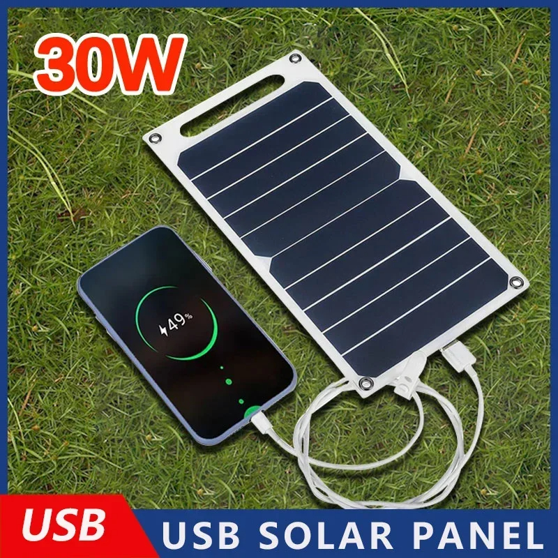 30w 太陽能電池板帶 USB 防水戶外遠足和露營便攜式電池手機充電銀行充電板 6.8V