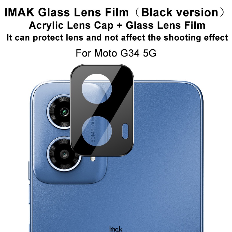 imak 鏡頭貼+鏡頭蓋一體式 摩托羅拉 Motorola Moto G34 5G曜黑版 鋼化玻璃鏡頭膜相機攝像頭保護膜