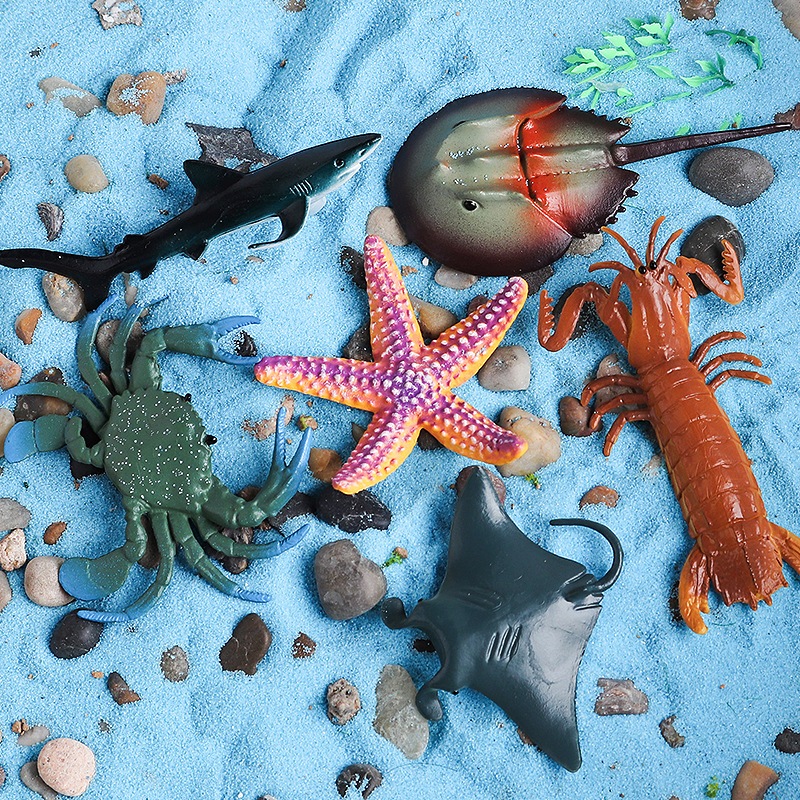 兒童認知仿真中海洋模型套裝蟹鯊章魚龍蝦皮蝦玩具