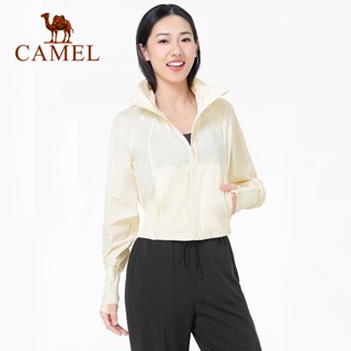 Camel 瑜伽服女式冰防曬夾克透氣戶外防水連體連帽衫