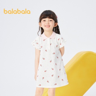 Balabala兒童兒童連衣裙夏裝女童洋裝馬球連衣裙寶寶連衣裙甜美可愛印花