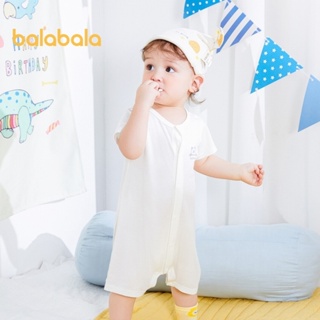 Balabala新生嬰兒衣服嬰兒連體衣嬰兒腰包爬行服款夏季柔軟兩件套