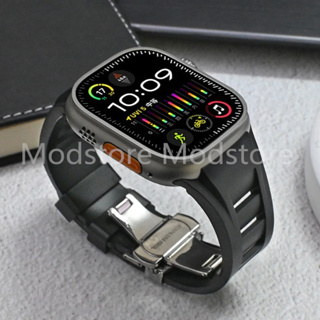 蝴蝶扣矽膠錶帶 適用蘋果手錶Apple Watch Ultra2 49mm 9 8 7 45mm S6 5 3 4 SE