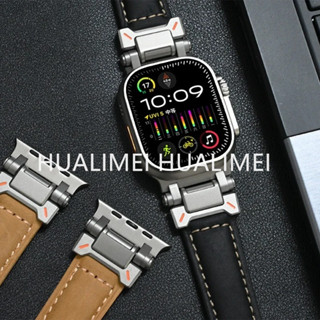 独家设计钛色连接器 质感真皮表带 適用蘋果手錶 iWatch Ultra 2 49mm s9 8 7 44 45m男女款