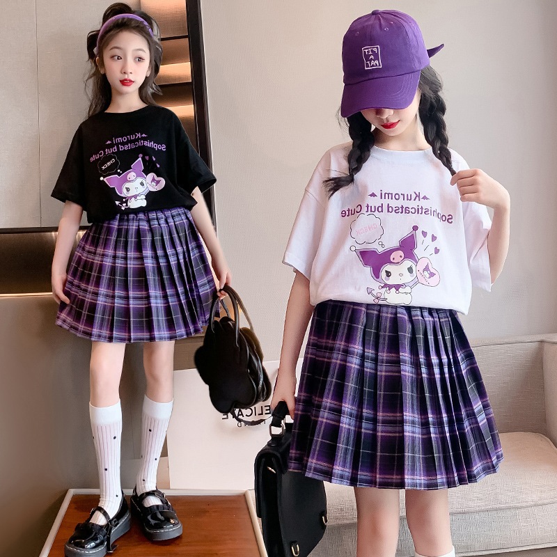 【QQ貓 現貨 】 兒童 女童 夏季新品 童裝 庫洛米 學院風 短袖 上衣 休閒 短裙 裙子 套裝
