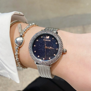 施華洛世奇手錶原裝 100% 女士手錶寶石石英手錶時尚防水手錶 Jam Tangan Wanita