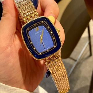 原裝 100% 施華洛世奇女士手錶方形鋼帶石英手錶時尚休閒防水手錶