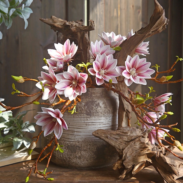 新中式小玉蘭花仿真花束客廳裝飾假花擺件花飾pu手繪小玉蘭