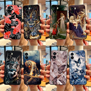 適用於 Tecno Pop 6 BE7 時尚卡通印花黑色手機殼軟矽膠果凍 TPU 保護套 POP6 手機殼