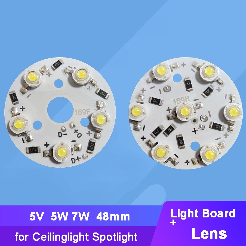 Led芯片5v 69mm 5W 7W燈板燈泡圓形光源帶透鏡