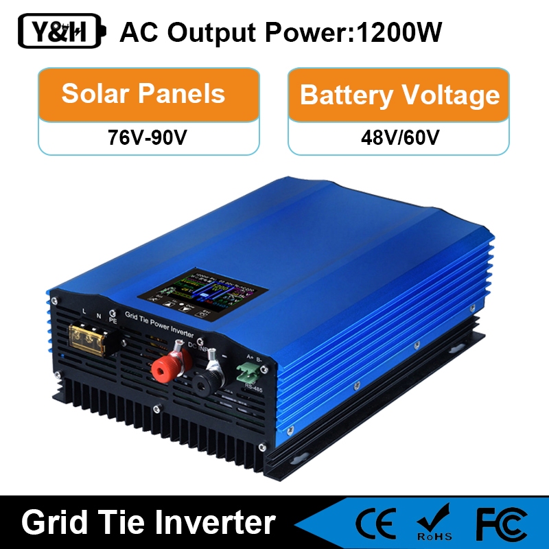 Y&amp;h 1200W並網逆變器電源限制器液晶顯示器DC55-90V太陽能輸入AC230V純正弦波輸出