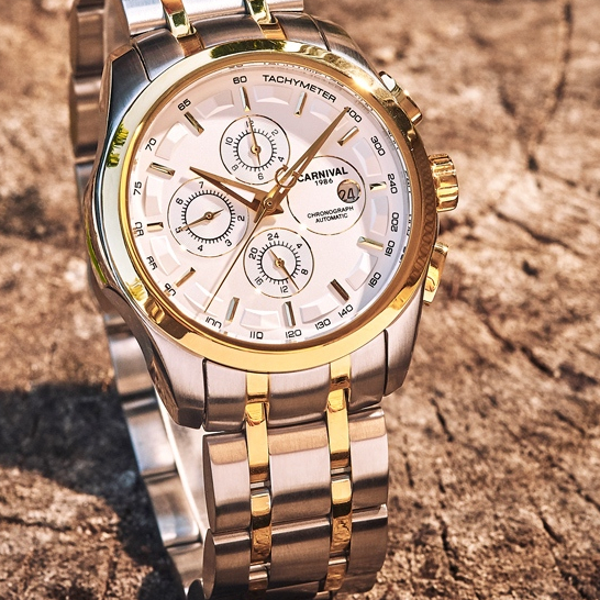 CARNIVAL嘉年華品牌8659自動機械手錶男生多功能運動防水錶不鏽鋼錶帶男士手錶機械錶男表夜光防水錶