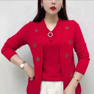 超大 5XL 女式刺繡寬鬆上衣長袖 Wanita Baju 上衣 Blus V 領尼龍襯衫夏季服裝 #Q103