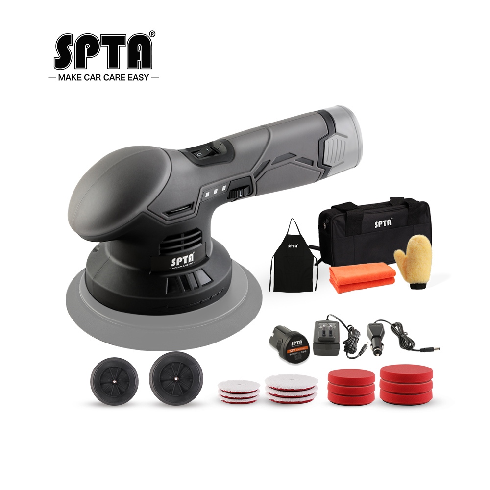 Spta 12V 無繩緩衝拋光機 8mm DA 拋光機,帶 2 2.0Ah 電池變速拋光機套件,用於拋光打蠟
