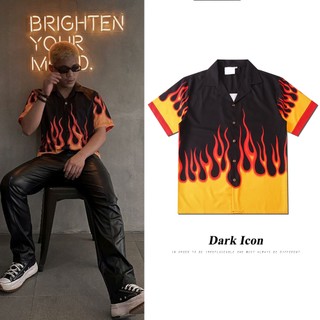 Dark Icon火焰襯衫男裝上衣 日系復古街頭夏威夷襯衫 情侶潮牌服飾
