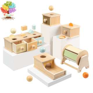【樹年】蒙特梭利木質圓球抽屜目標盒益智玩具兒童早教智力開發投幣盒教具