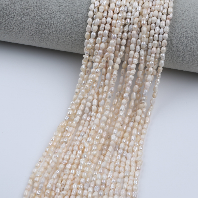 諸暨直銷3-4mm白米形珍珠串天然淡水珍珠串半成品珍珠批發