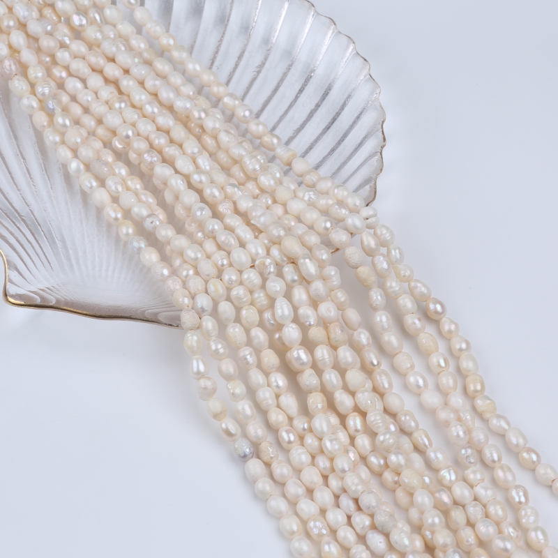 批發5-6mm白米形珍珠串天然淡水珍珠串半成品珍珠批發