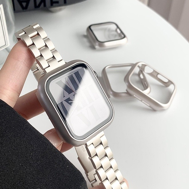 【星光色系列表殼】蘋果手錶Apple Watch 9代星光色 iwatch S9 8 7 6 SE殼膜一件式防摔殼 全包