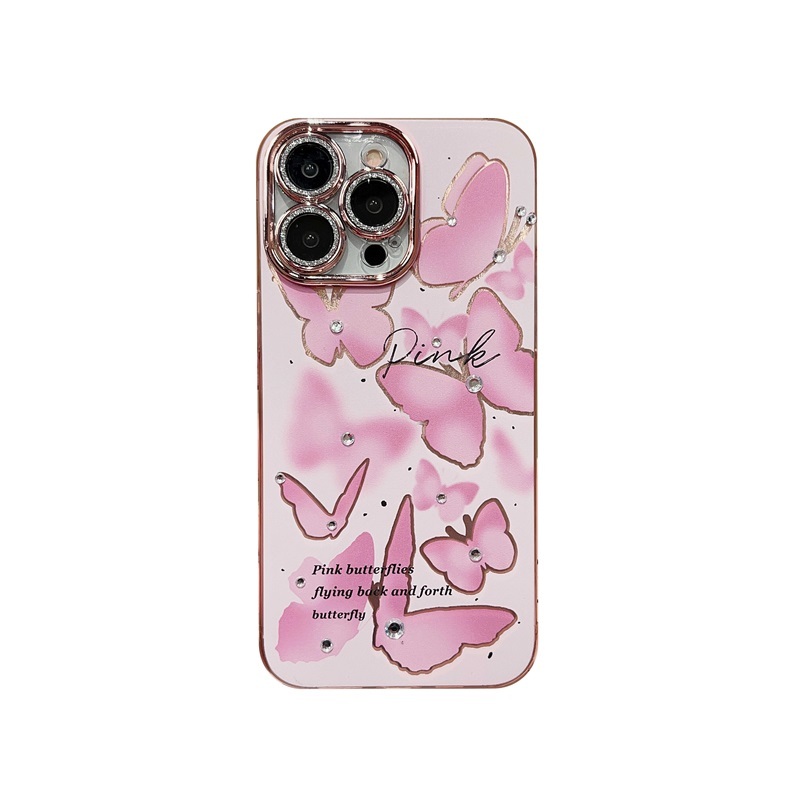 時尚粉色蝴蝶圖案手機殼/適用於 iPhone 14 Pro Max/iPhone 13 Pro Max/iPhone 1