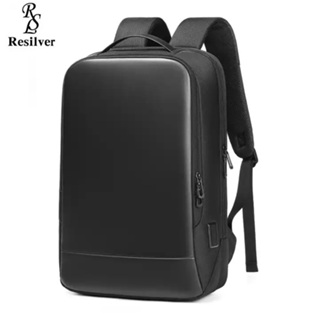 Resilver 防水商務都市皮革智能 15.6 防盜超薄耐用複古筆記本電腦背包包 USB 男士