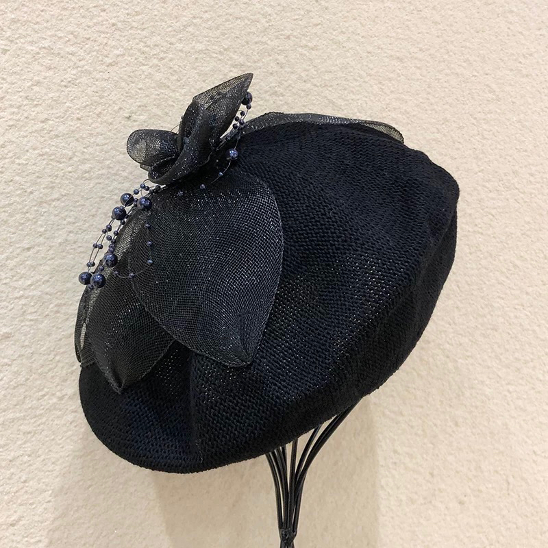 木瓜製品MG STUDIO/黑色貝雷帽 網紗花瓣貝雷帽 英倫畫家帽 蓓蕾帽