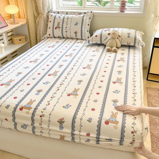 【100%純棉】可愛兔卡通印花床包 精梳棉床單 床罩 單人 雙人 加大床包 純棉枕頭套 童趣床包