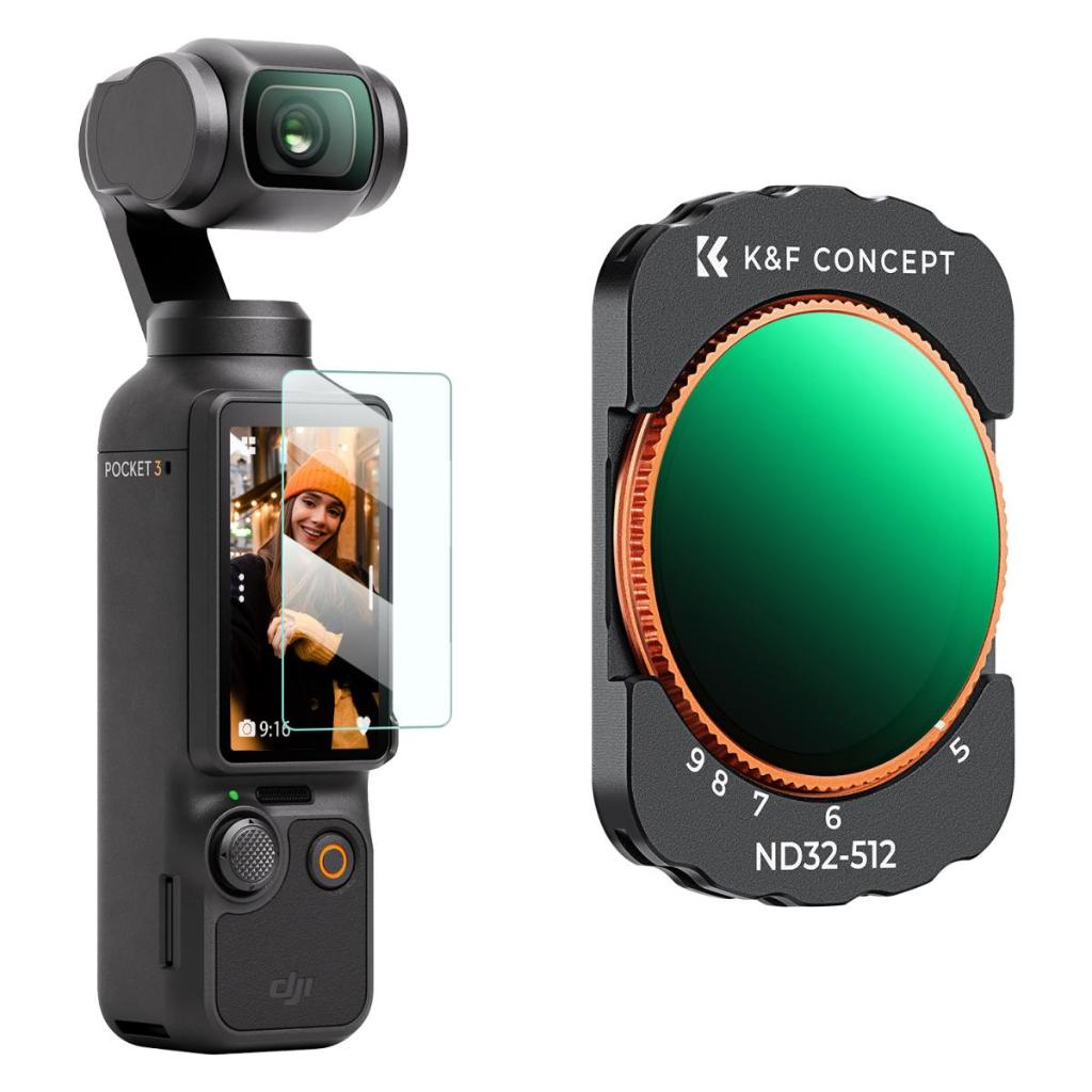 適用於 DJI Osmo Pocket 3 的 K&amp;F Concept VND 濾鏡,磁性可變 ND32-512 中性密