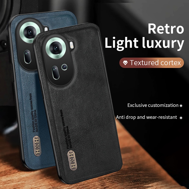 復古皮革手機殼 輕奢保護套 適用於OPPO Reno 11 Pro 5G Reno11 皮套十字紋布紋防摔硬殼外殼