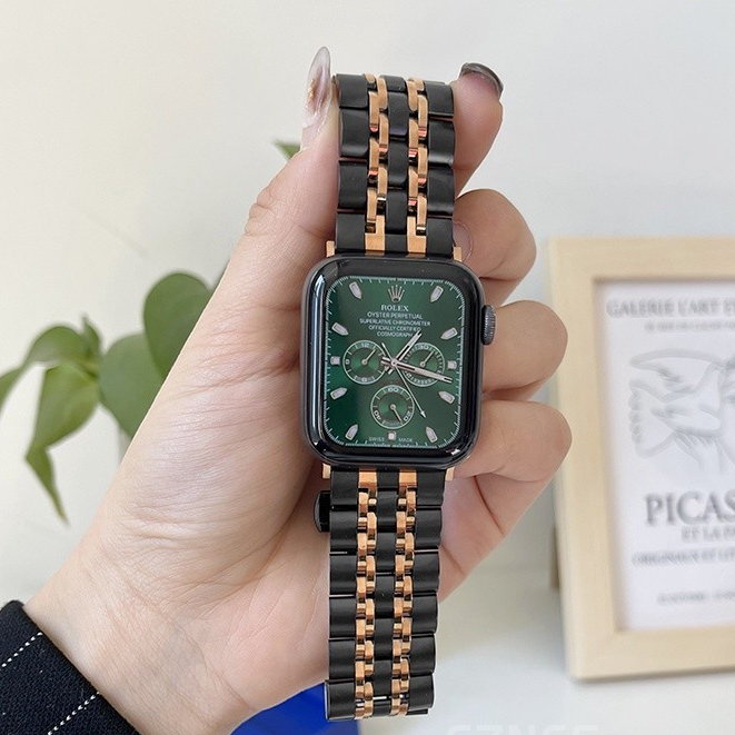 適用蘋果手錶Apple Watch 9代七珠錶帶 iwatch S9 8 7 6 SE不鏽鋼金屬錶帶 實心鋼帶