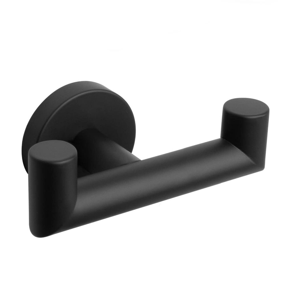 [Genado] Sus304 不銹鋼雙層浴巾掛鉤 - 用於浴室、客廳、廚房的重型壁掛式衣帽架(黑色)