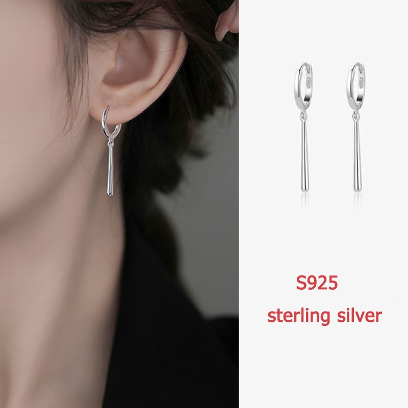 耳環s925純銀鍍金條形耳墜男女同款時尚耳釘