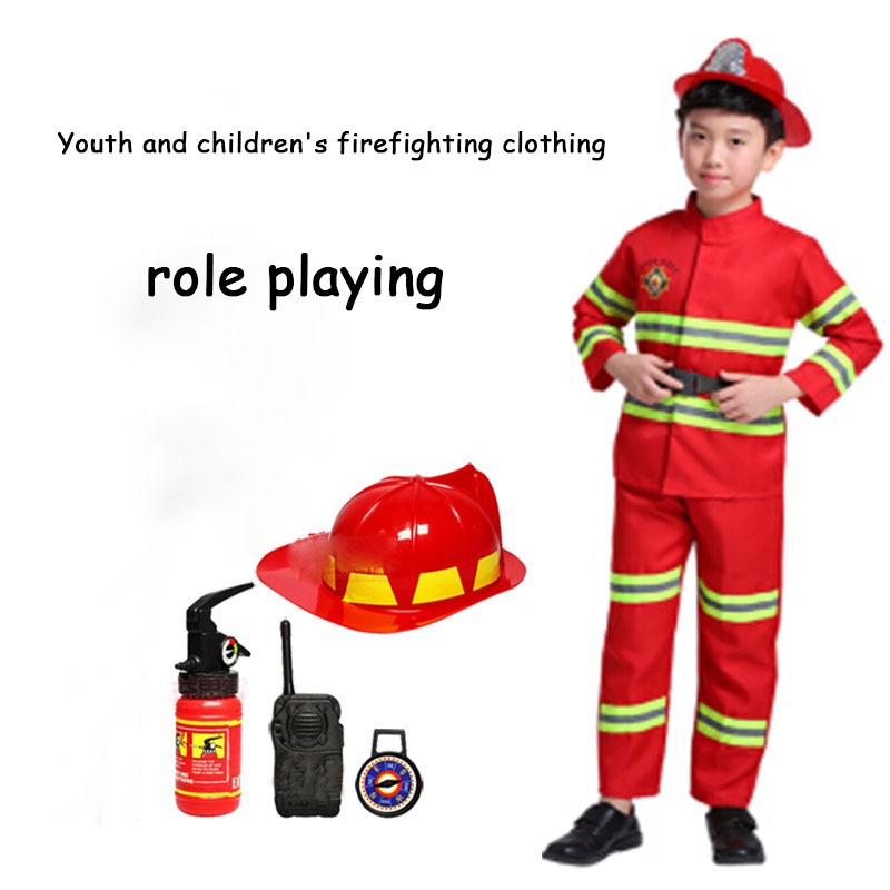 ♟角色扮演兒童消防員制服 兒童山姆消防員角色扮演工作服套裝 男孩女孩表演派對服裝