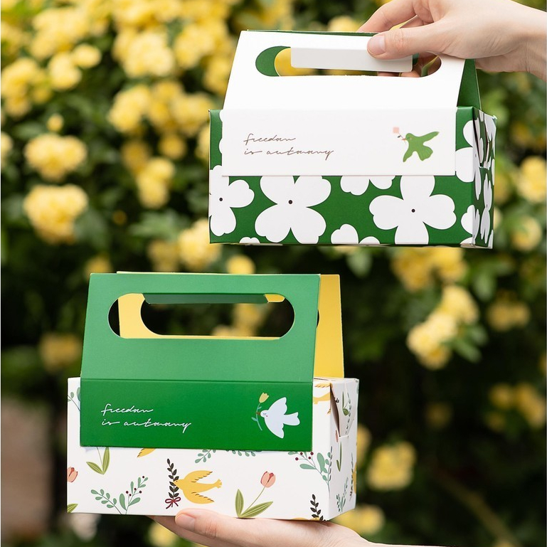【現貨】【綠豆糕包裝盒】綠豆糕盒子 手提 花卉盒 瑪德琳綠豆冰糕包裝盒 麻薯冰淇淋冰面包盒子