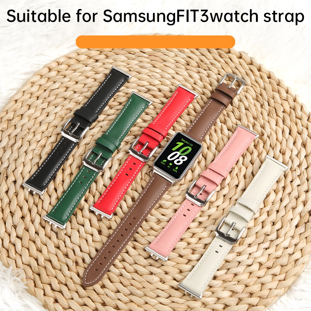SAMSUNG 三星 Galaxy Fit3 皮革錶帶三星 Galaxy Fit 3 彩色智能手錶配件錶帶
