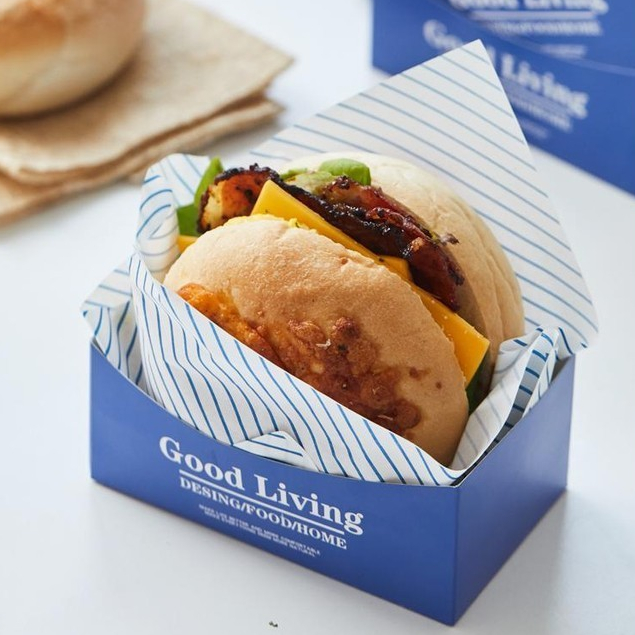 【現貨】【三明治包裝盒】韓國 同款 包裝盒 三明治 滑蛋 厚蛋燒 吐司 紙託 漢堡 早餐 手拿 藍色 紙盒