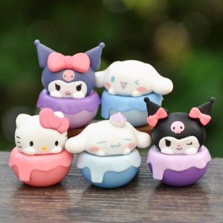 4 件/套動漫我的旋律公仔 Hello Kitty Kuromi Cinnamoroll 不倒翁蛋糕 Q 版 PVC 可