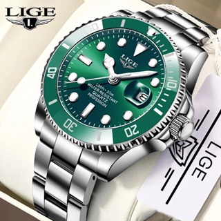 LIGE 男士手錶頂級奢侈品牌男士不銹鋼防水石英手錶