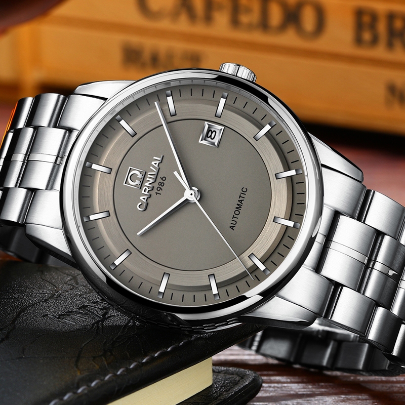 現貨CARNIVAL嘉年華5668品牌全自動機械錶不鏽鋼錶帶手錶男生進口機芯防水日曆機械錶男士手錶商務休閒表
