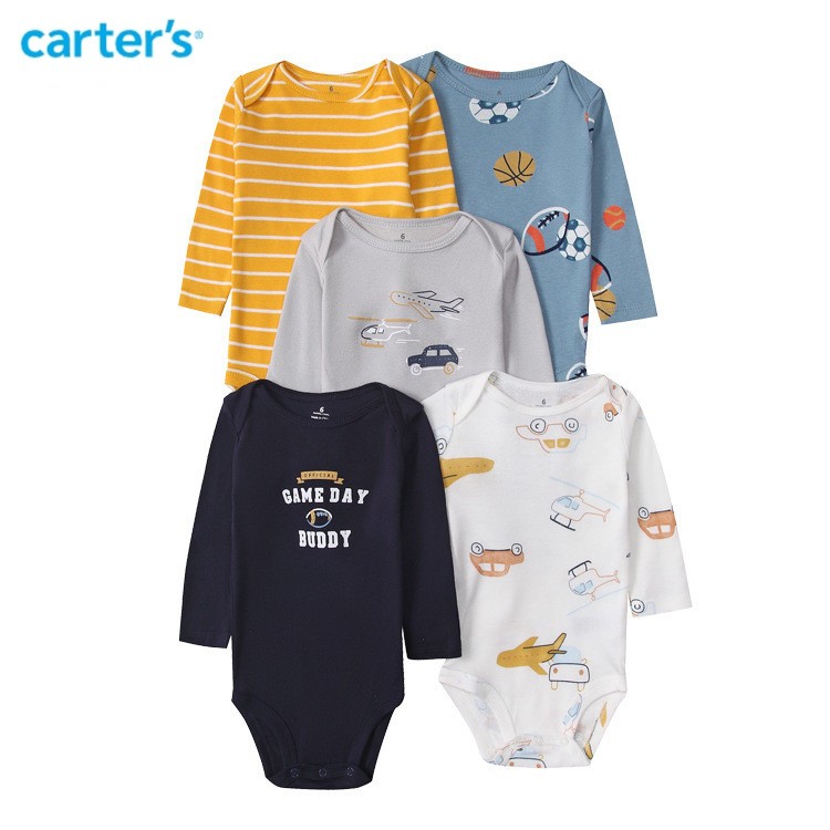 五件裝 carter's高品質寶寶三角爬服 潮流新生兒包屁衣 初春秋長袖套頭嬰兒連身衣包屁衣秋裝潮